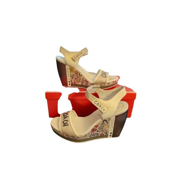 COACH ADDISEN POPPY GRAFFITI WEDGE SANDALS SIZE 7.5 - Picture 1 of 6